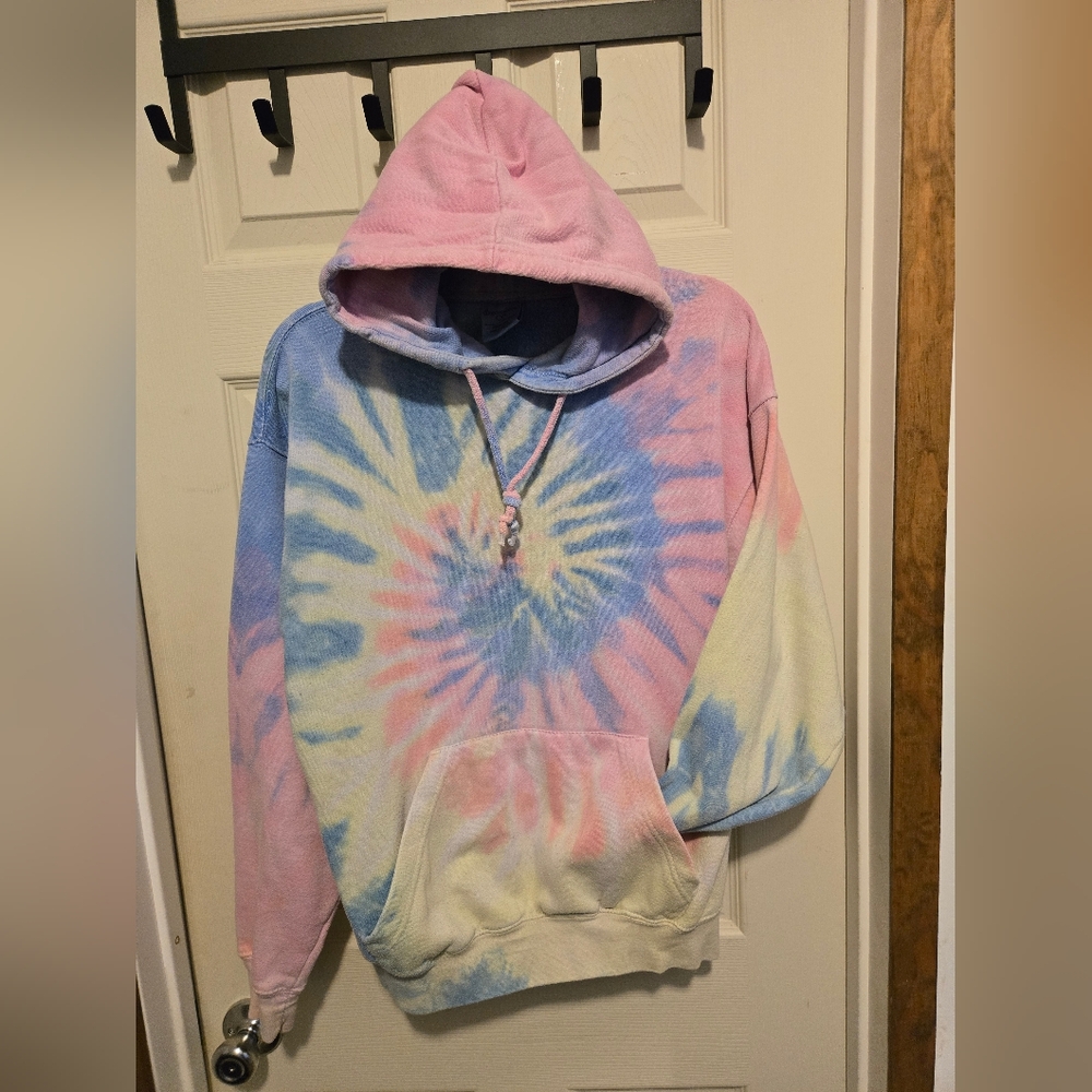 Tie-Dye Hoodie in Pink, Blue, and Yellow M